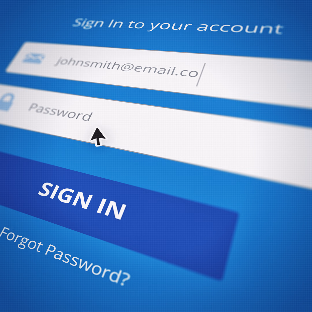 Nahaufnahme eines Anmeldeformulars mit E-Mail- und Passwortfeldern sowie der Schaltfläche „SIGN IN“